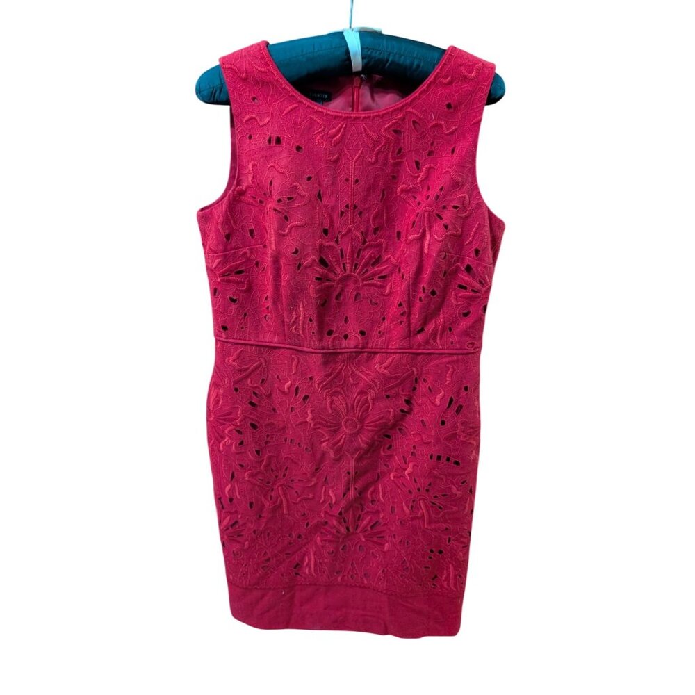 Talbots Womens Red Floral Eyelet Sheath Dress Size 14 Holiday SEE MEASUREMENTS